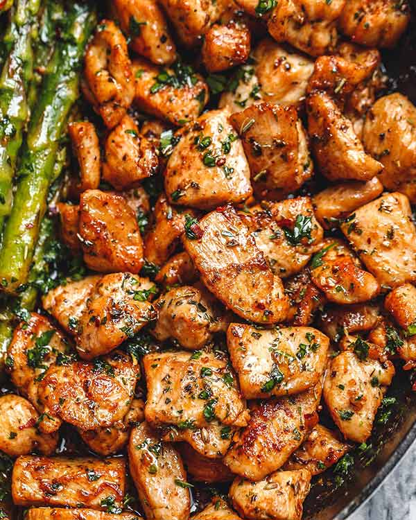 Garlic Butter Chicken Bites with Lemon Asparagus Recipe - Best Crafts ...