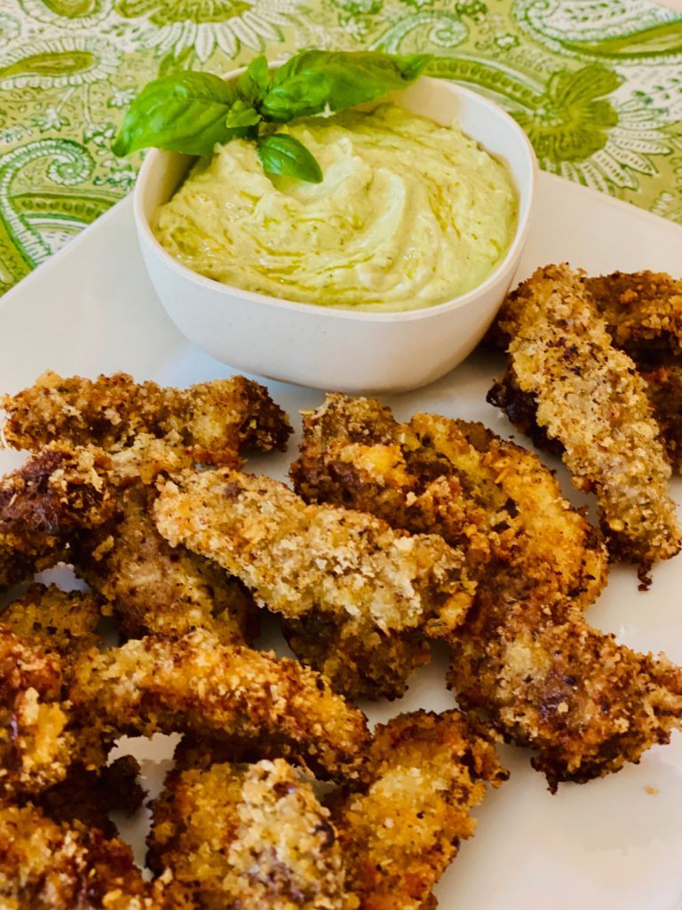 Steak Fingers with Pesto Sauce