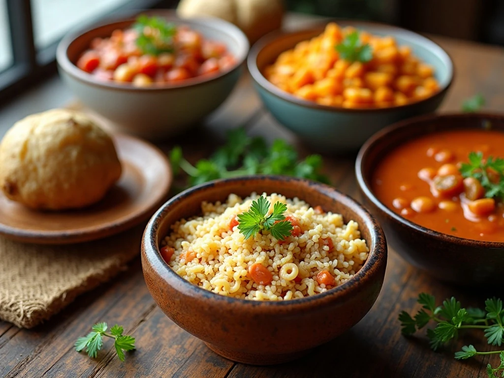 A colorful spread of affordable homemade meals