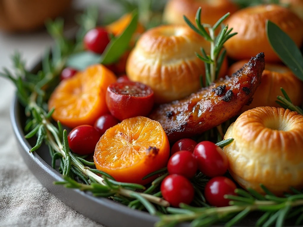 Fresh herbs and seasonal garnishes for Thanksgiving dishes