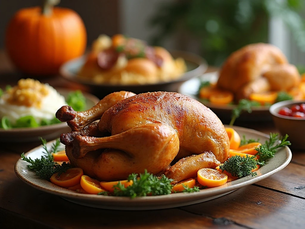 A complete Thanksgiving meal served for guests