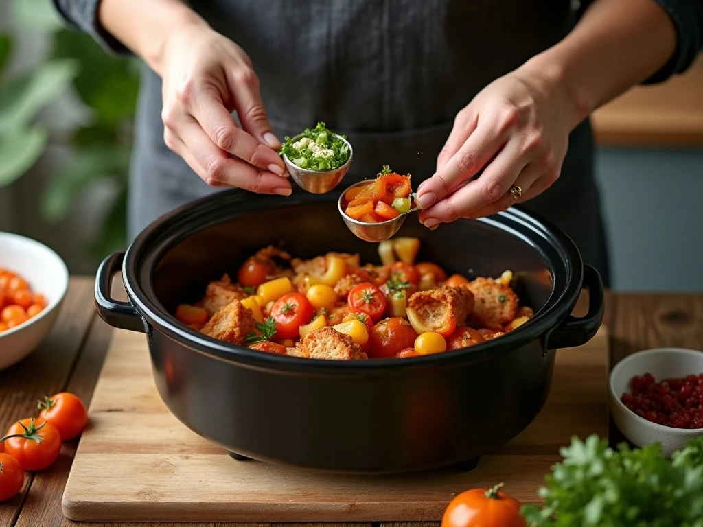 Preparing ingredients for a slow cooker comfort-food recipe