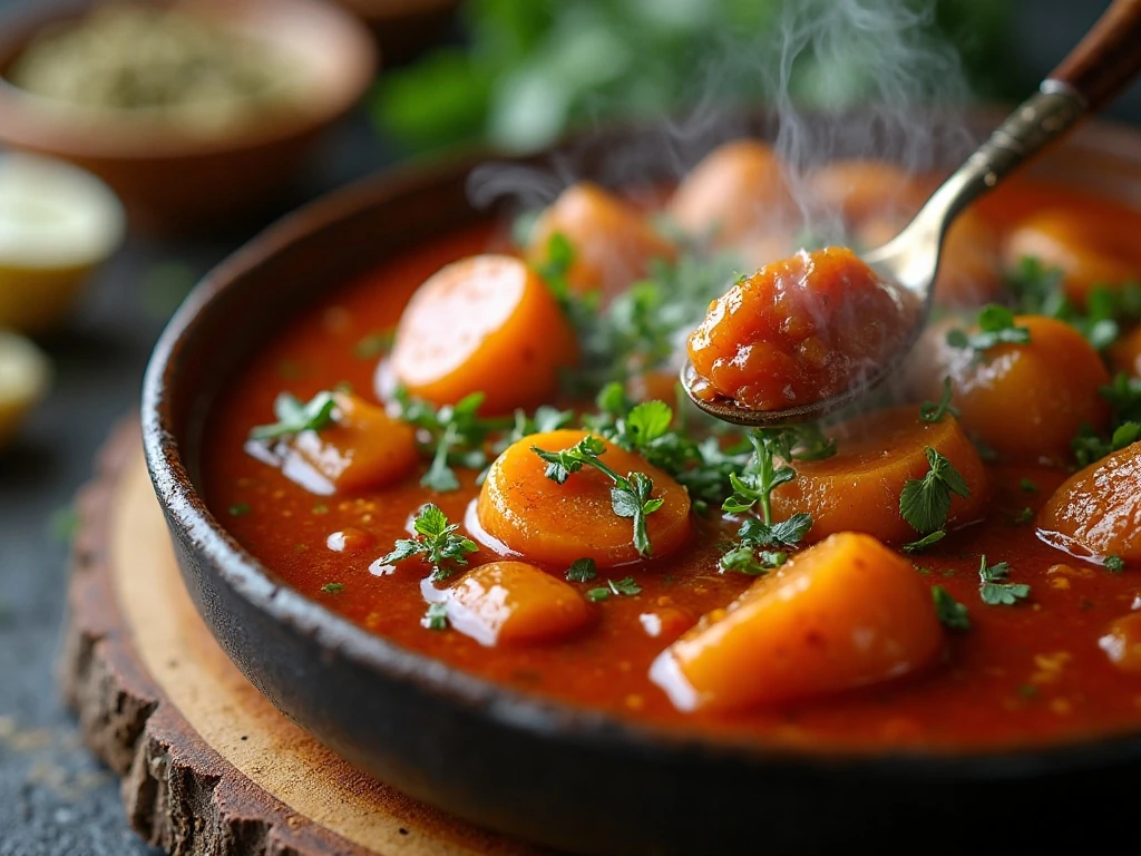 Finishing garnish on a hearty crockpot meal
