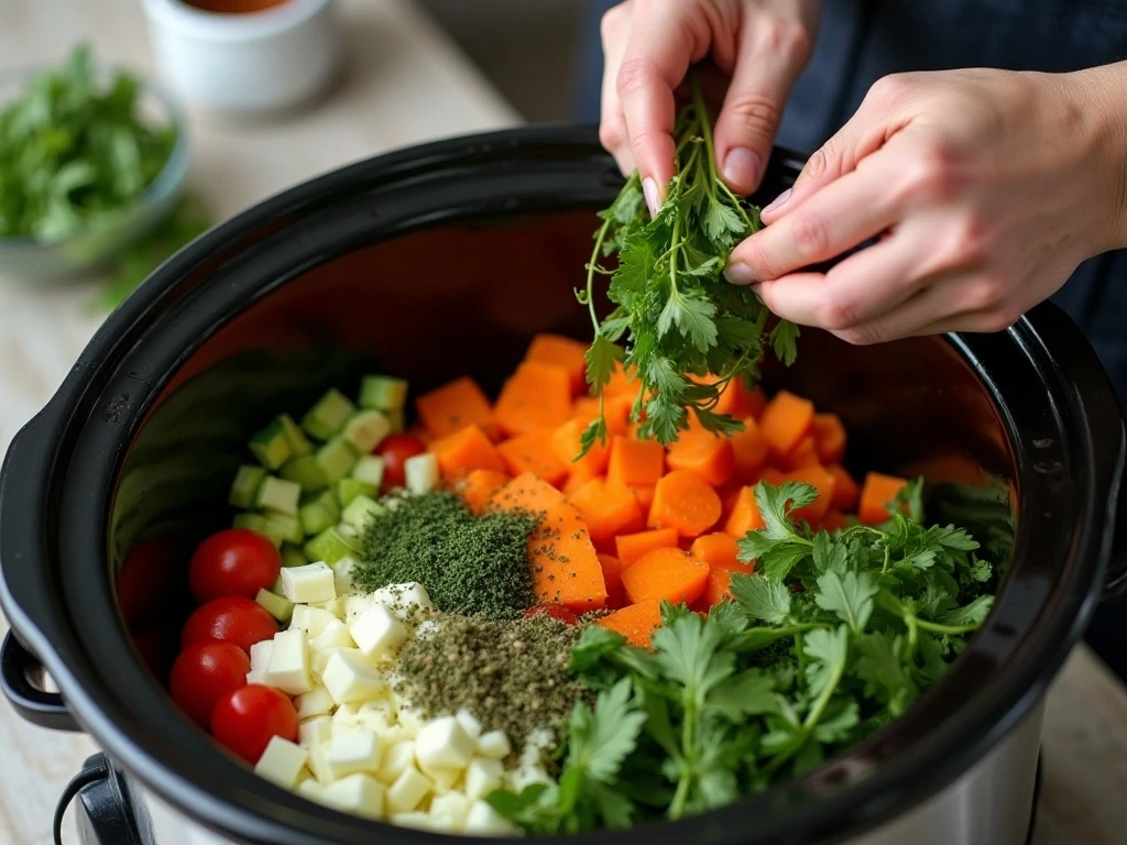 Preparing fresh ingredients for a Crock-Pot meal