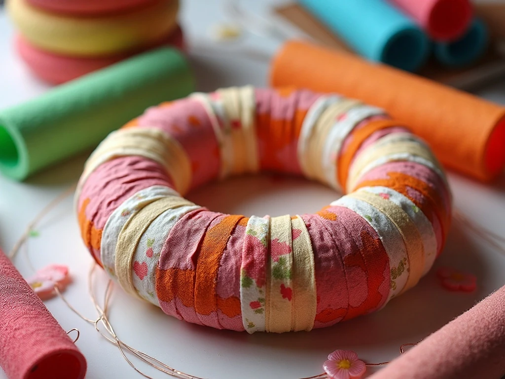 Decorated pool noodle craft with fabric and ribbon
