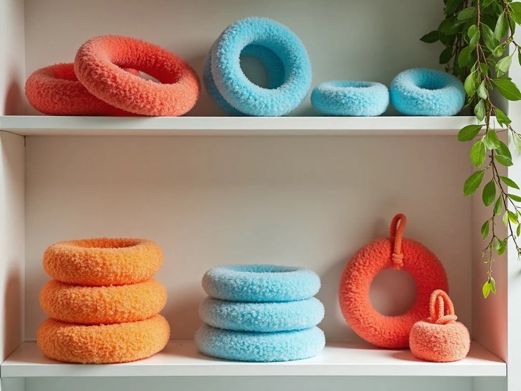 Finished pool noodle projects organized for household storage