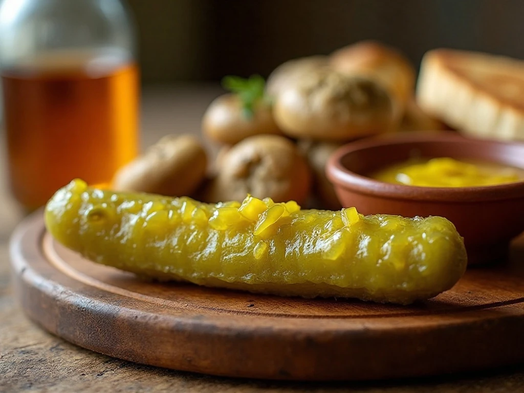 Sweet pickle spear served with savory dinner foods