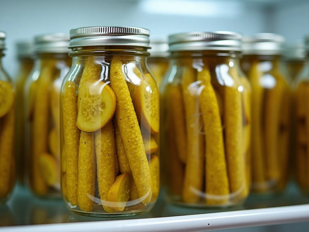 Refrigerated jars of homemade 14-day sweet pickles