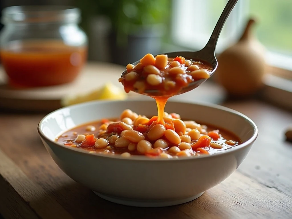 Stored and reheated slow cooker 15 bean soup