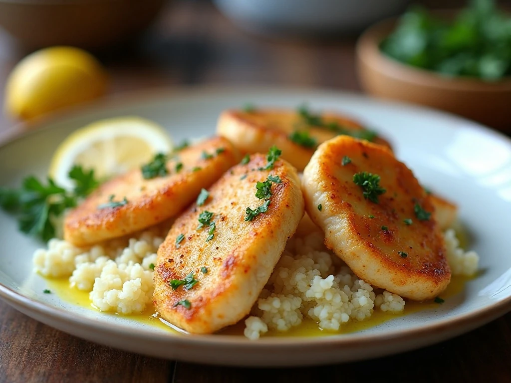 Garlic butter chicken served with Parmesan cauliflower rice