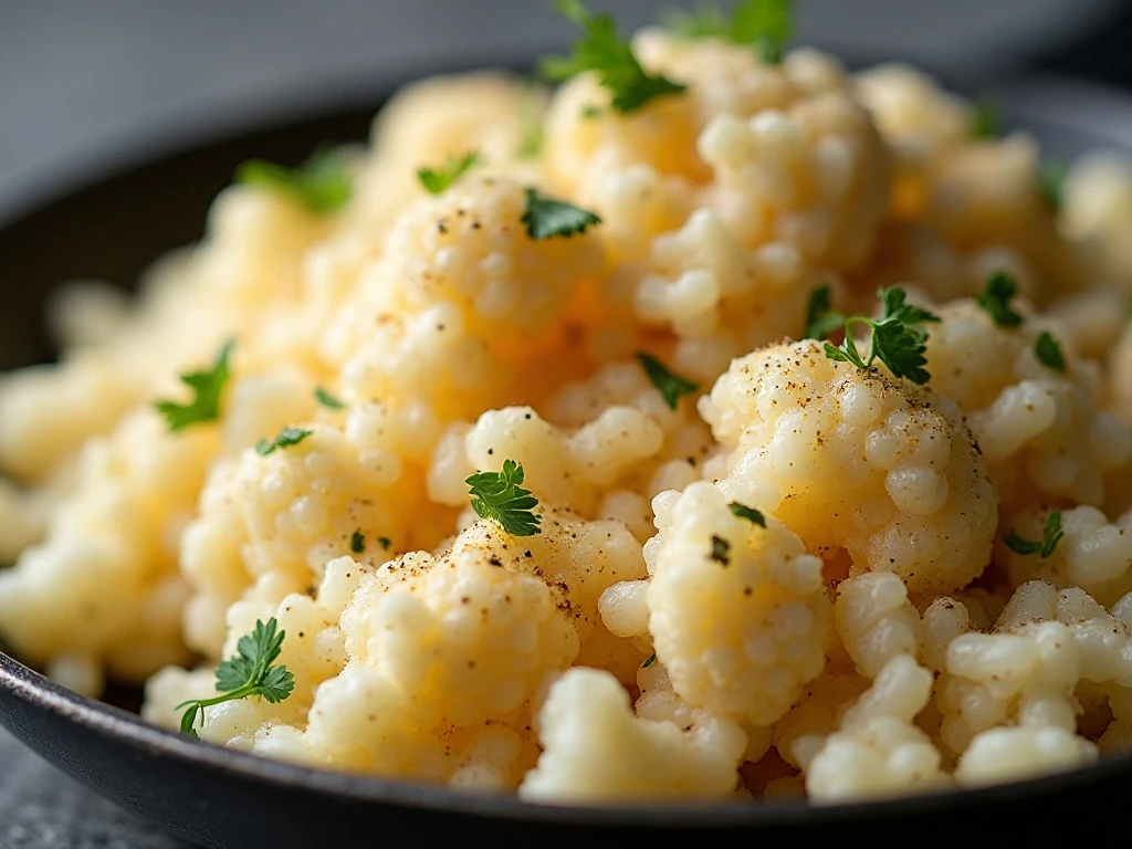 Tender Parmesan cauliflower rice with herbs