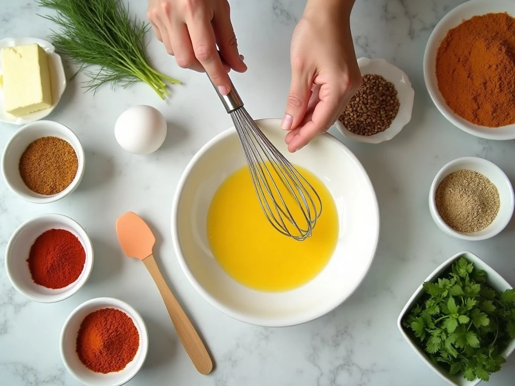 Eggs, butter, and 15 pantry herbs and spices for seasoned scrambled eggs