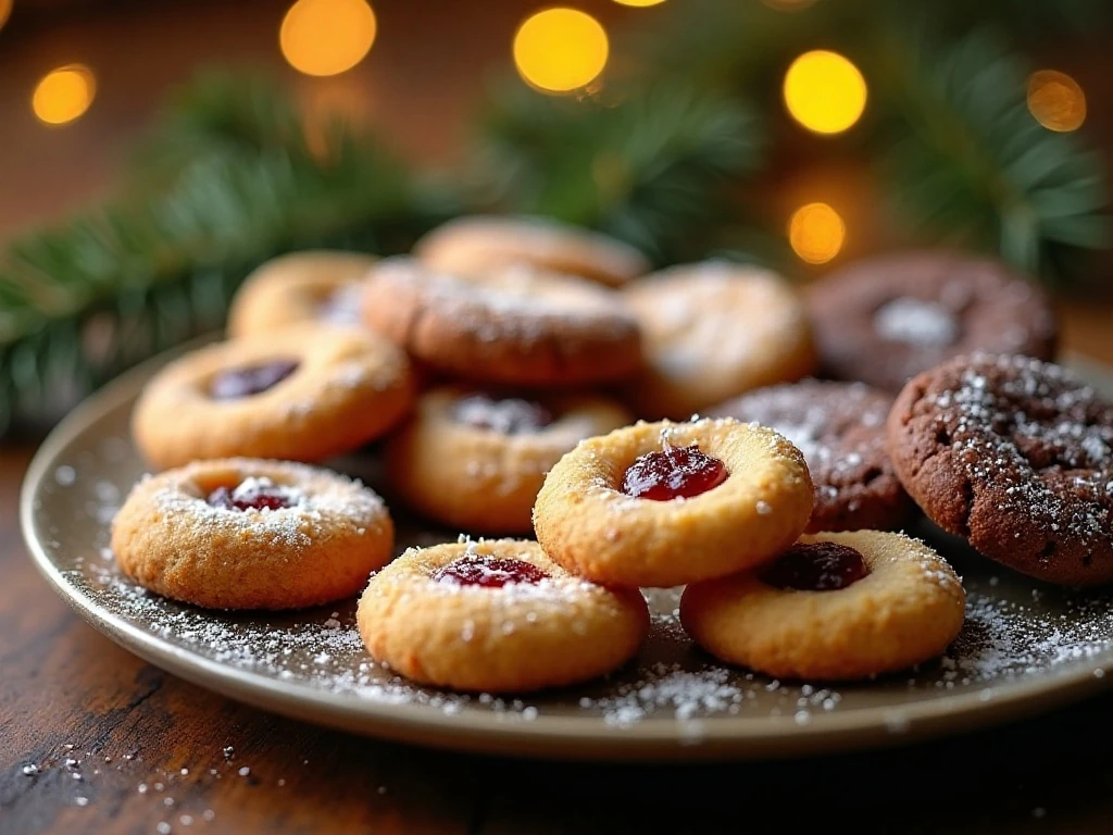 Assorted Christmas cookies arranged on a festive holiday platter