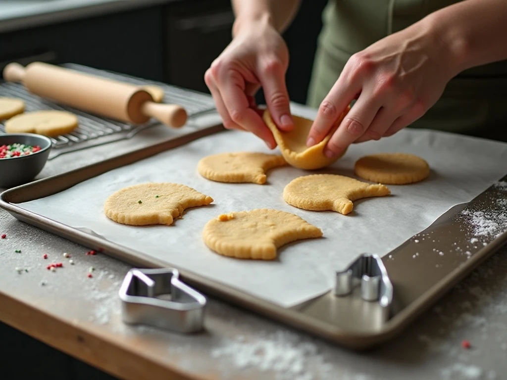 Preparing assorted Christmas cookie dough for baking and decorating