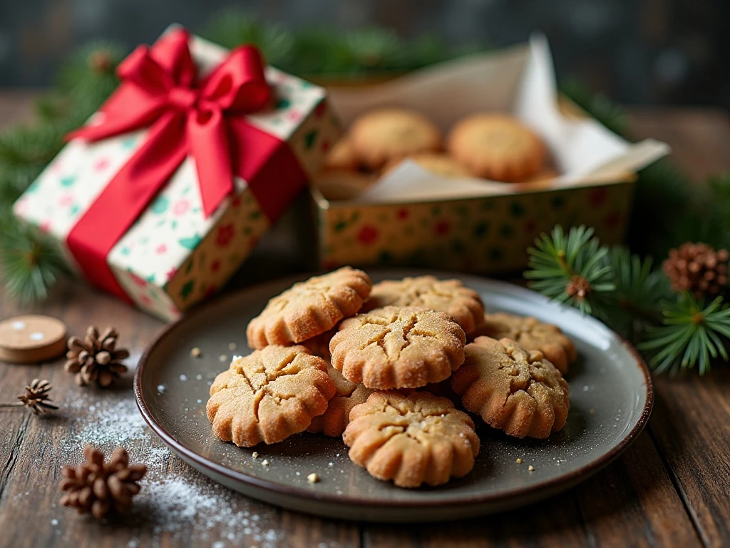 Christmas cookies stored in a festive tin and ready to serve