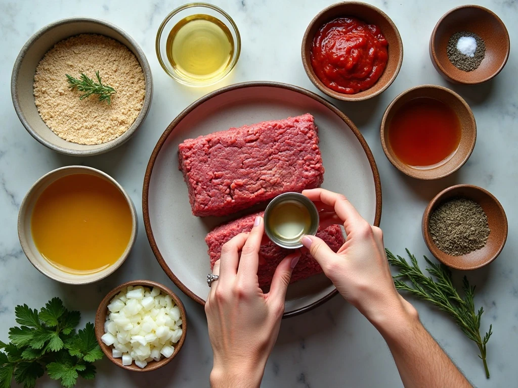 Ingredients for homemade 1770 House meatloaf arranged for cooking