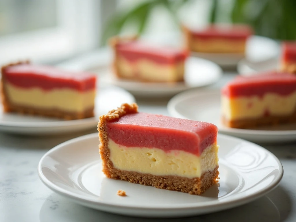 Assortment of colorful no-bake pie slices on a dessert table