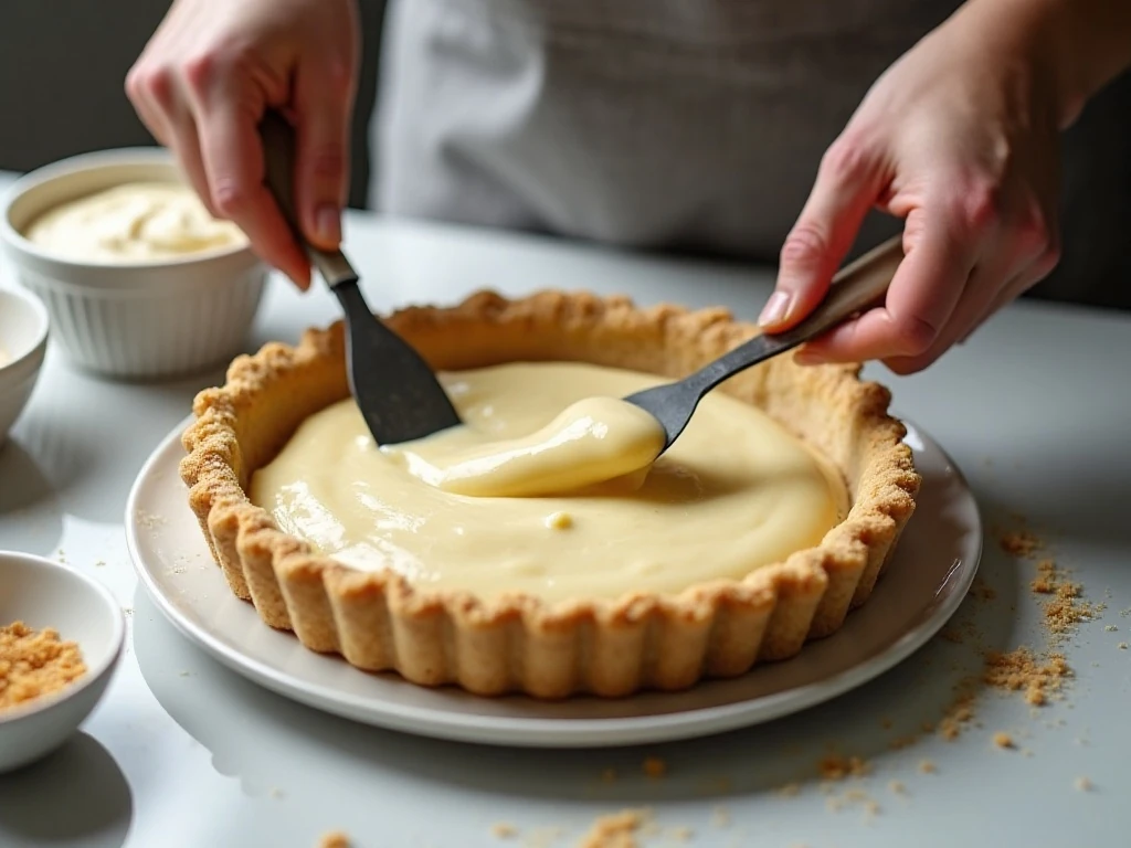 Preparing creamy filling for a no-bake pie