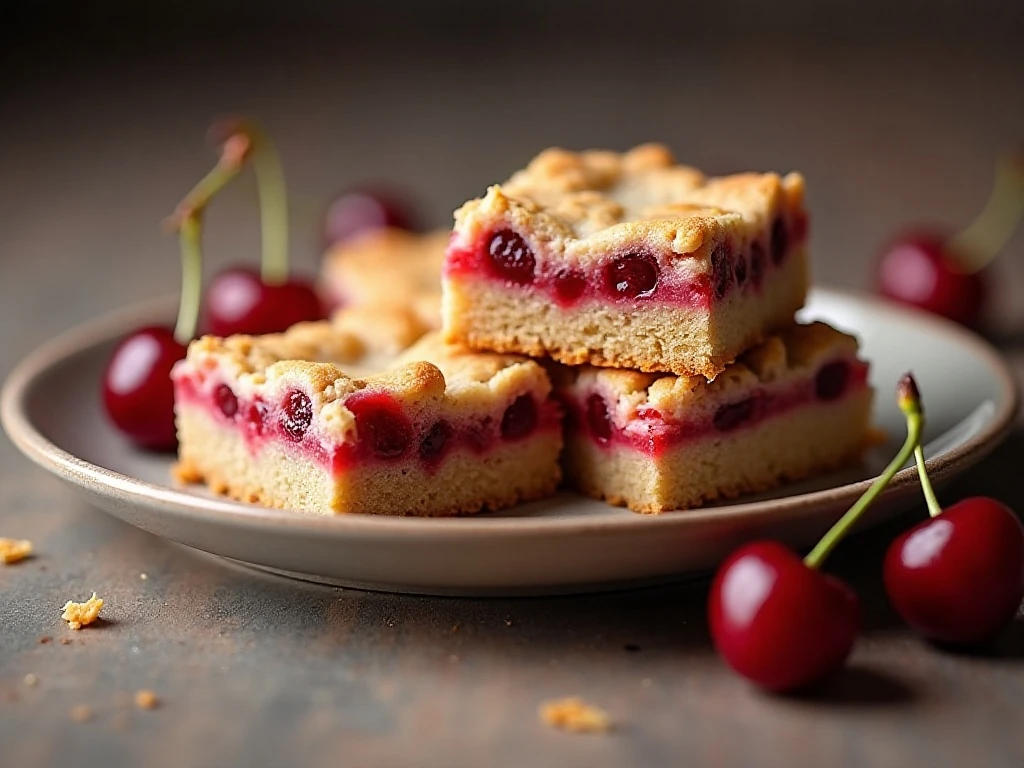 Close-up of the soft cherry-filled texture inside a dessert bar