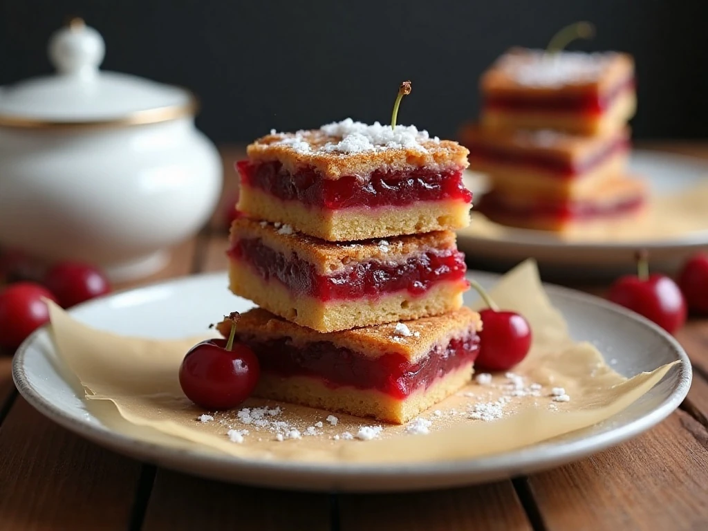 Cooled cherry bars ready for storage or serving