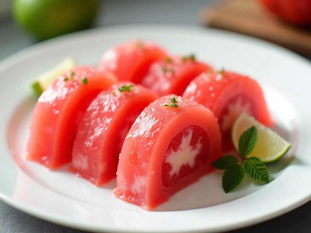 Molded cream cheese Jello salad served in neat chilled slices