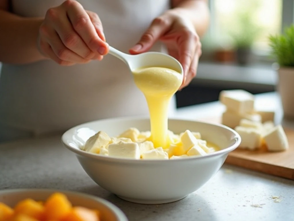 Softened cream cheese pieces ready to blend into gelatin