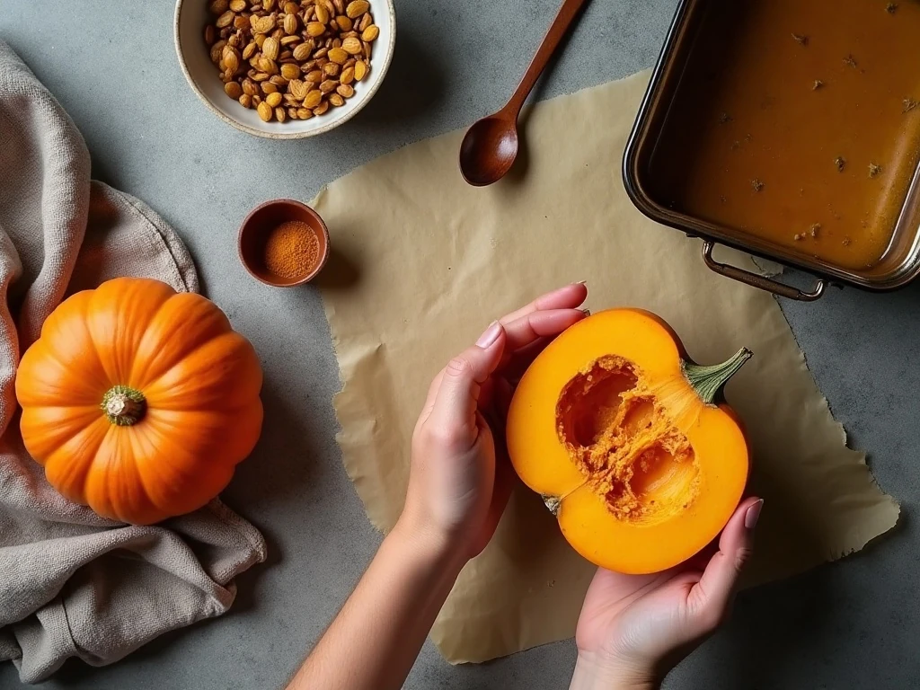 Sugar pumpkin and simple ingredients for homemade pumpkin purée