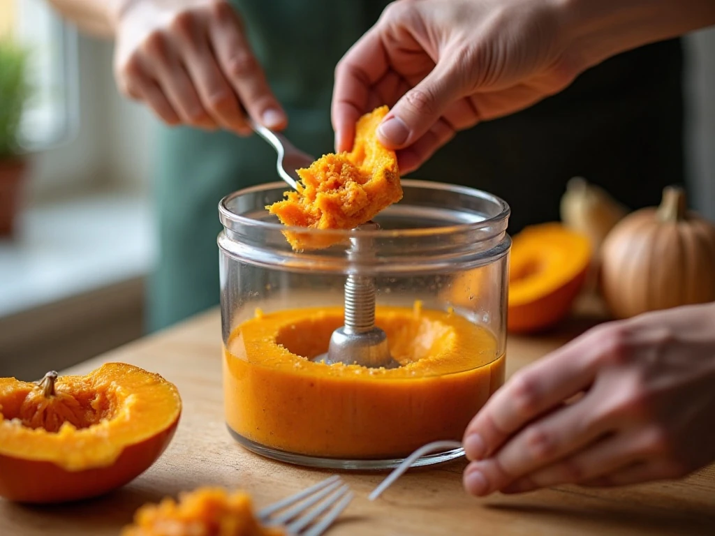 Tender roasted pumpkin flesh ready to be blended into purée