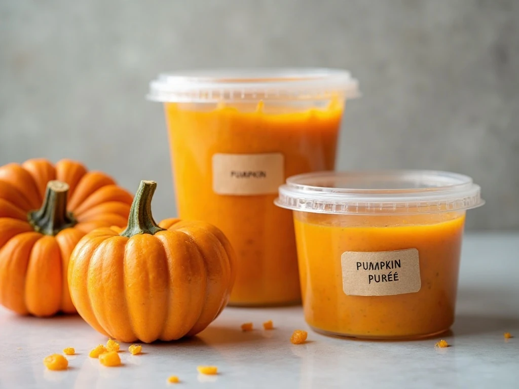 Portioned pumpkin purée ready for refrigeration or freezing