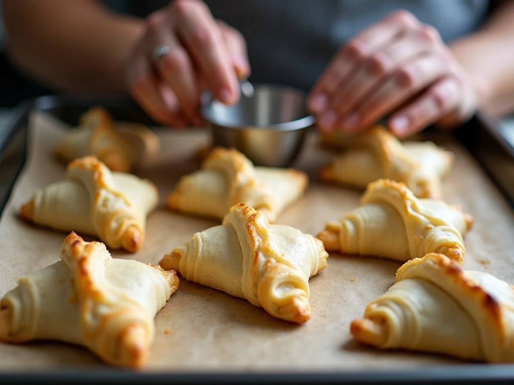 Prepared apple turnovers with crimped edges and steam vents