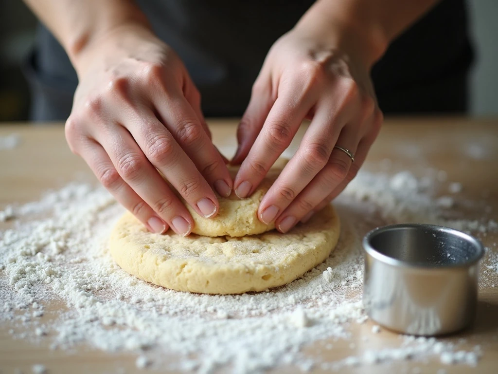 Gently folding biscuit dough to create flaky layers