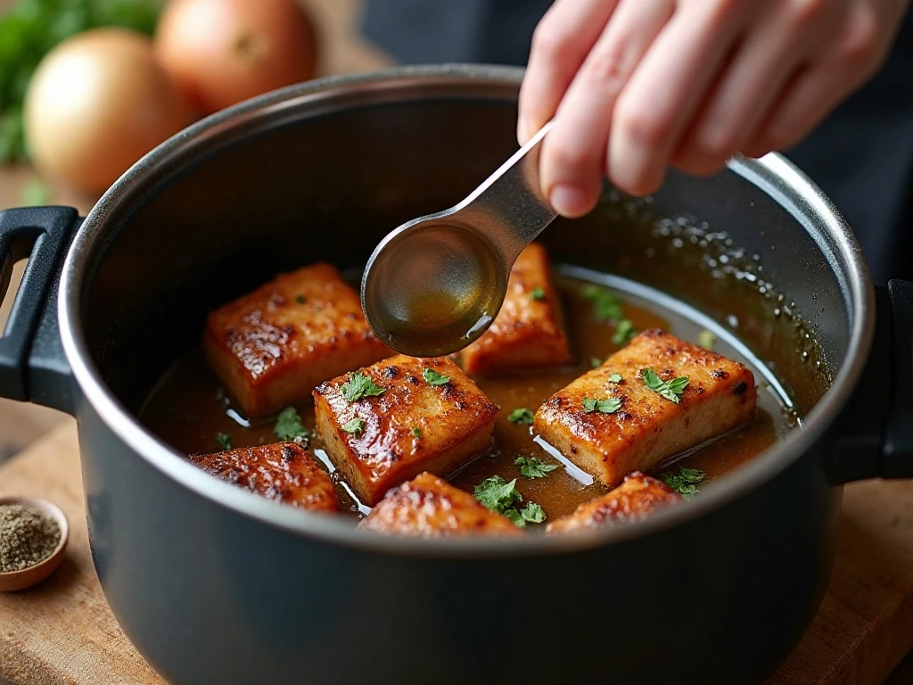 Browning pork for pressure cooker chili