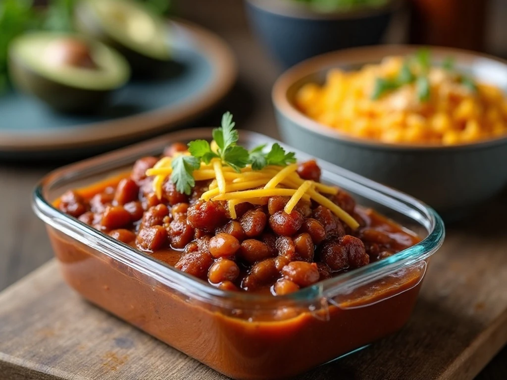 Pork chili ready for storage and reheating