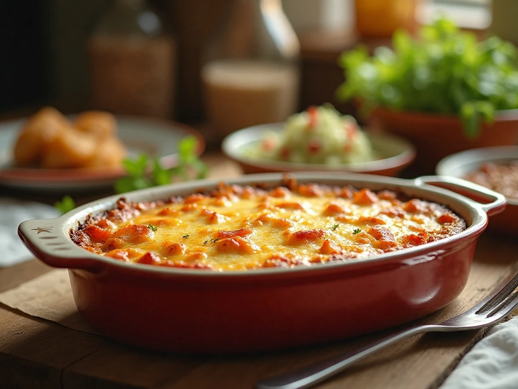 Golden budget casserole served for a family dinner