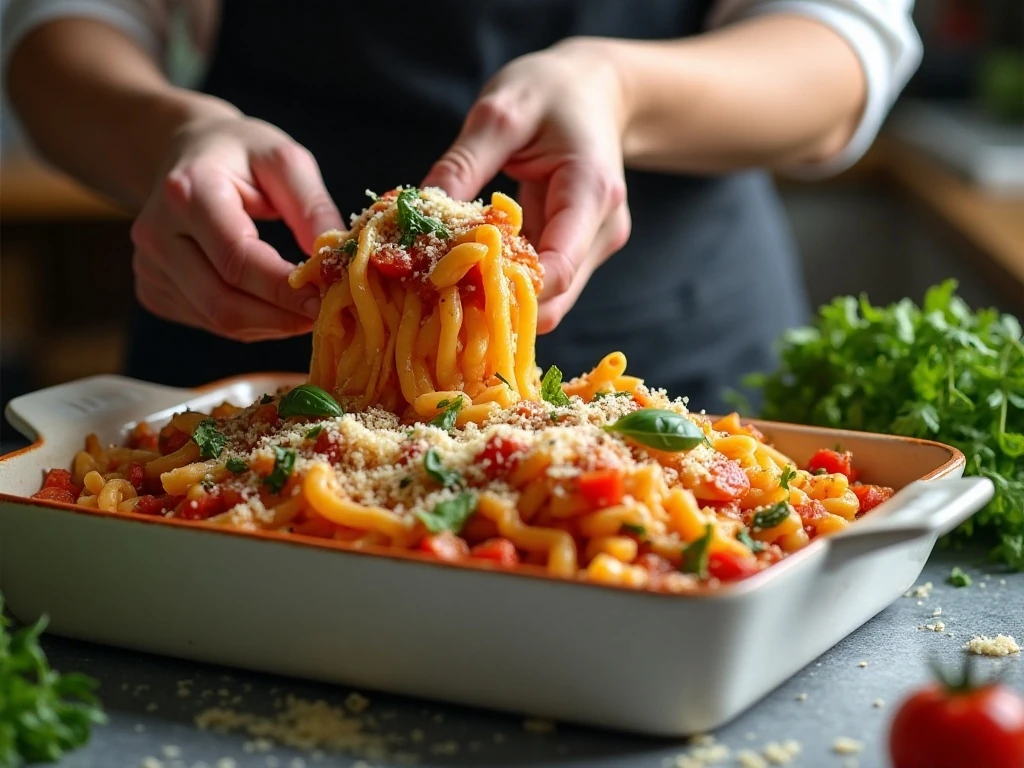Assembling a budget casserole before baking