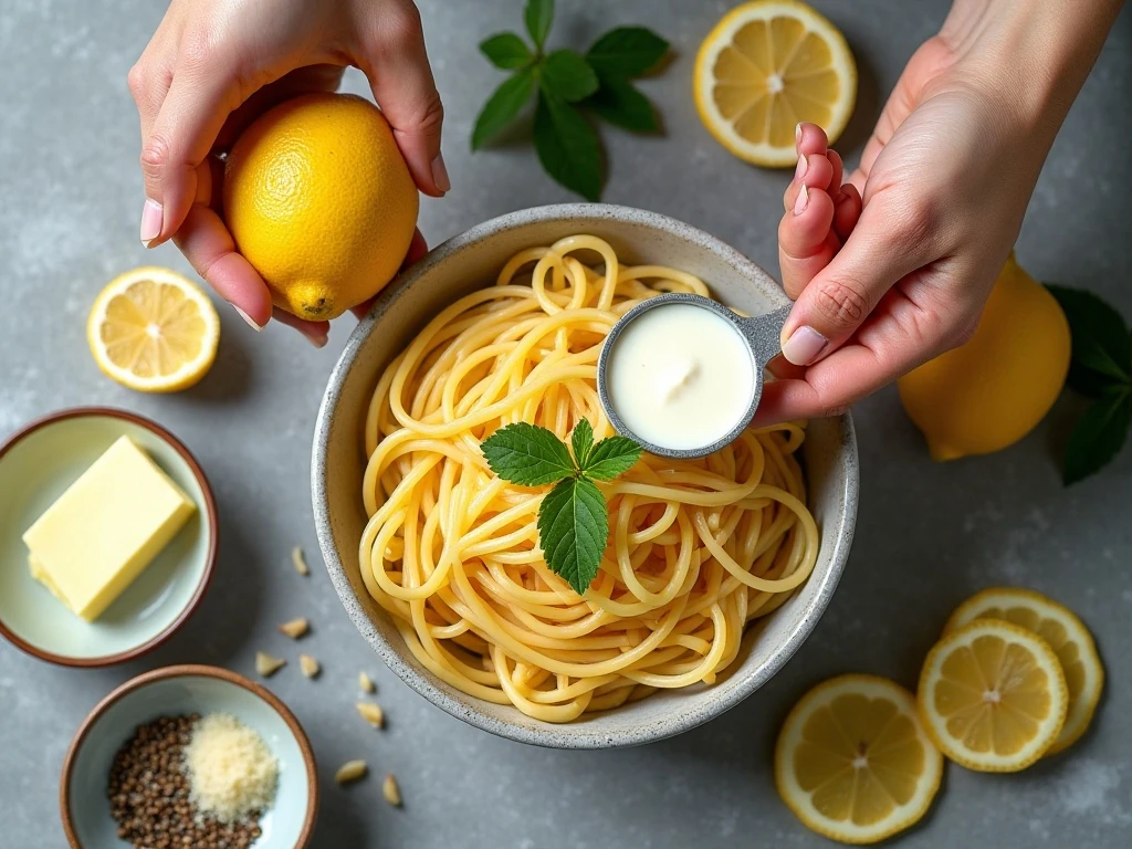 Ingredients needed for easy lemon garlic pasta