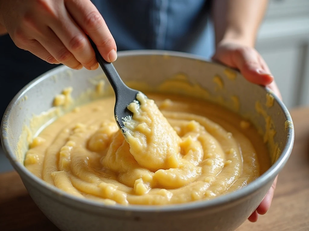 Mixing apple pie filling, eggs, and cake mix for apple cake