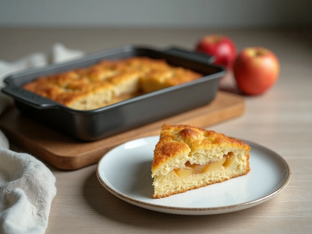 Stored apple cake and a warm reheated serving
