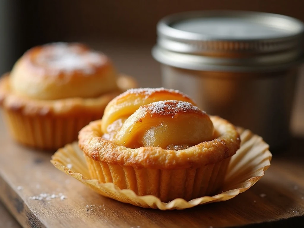 Close-up texture of a cooled apple pie cup
