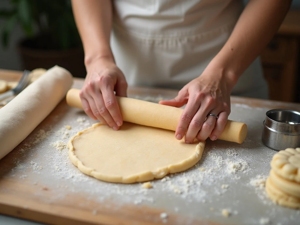 Rolling and cutting dough for homemade shortbread cookies