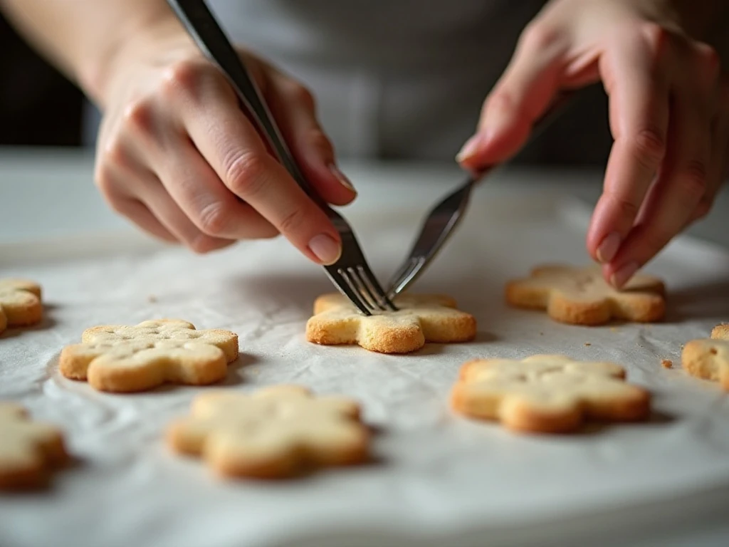 Shortbread cookies pricked with a fork before baking