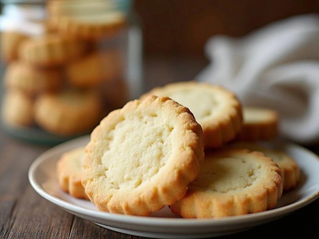 Shortbread cookies stored in an airtight glass jar