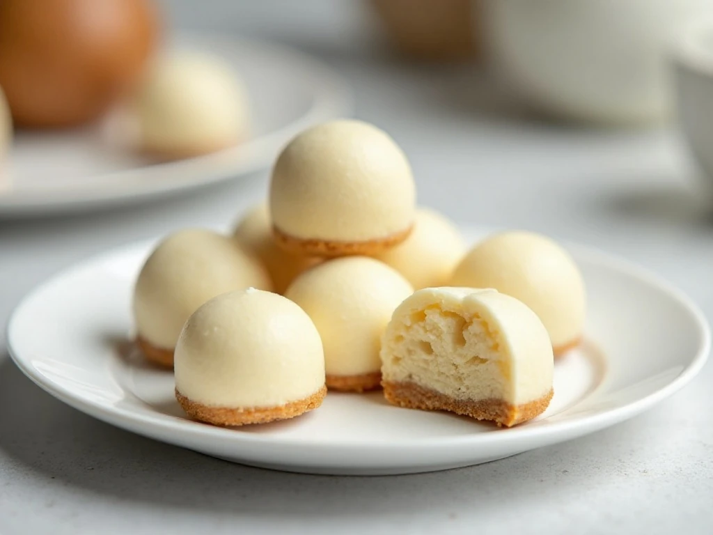 Creamy three-ingredient cheesecake keto fat bombs arranged on a plate