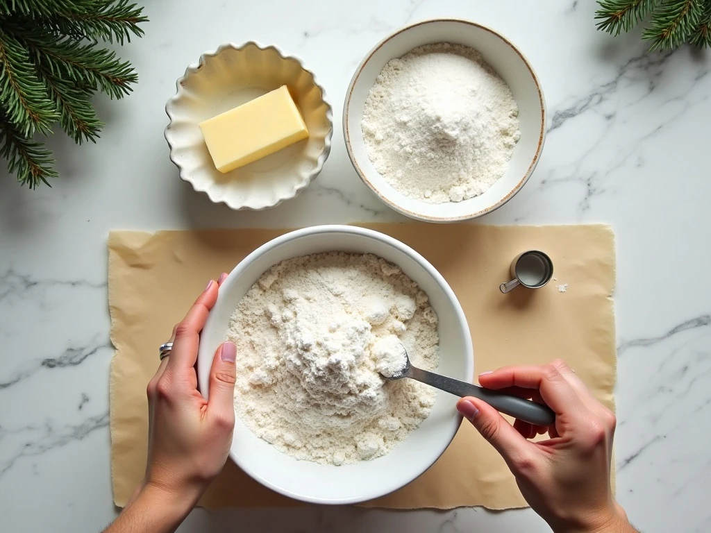 Butter sugar and flour ingredients for three-ingredient holiday cookies
