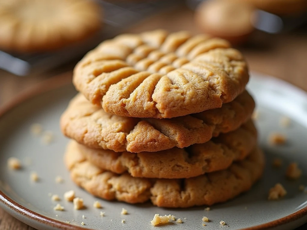 Stack of soft three-ingredient peanut butter cookies