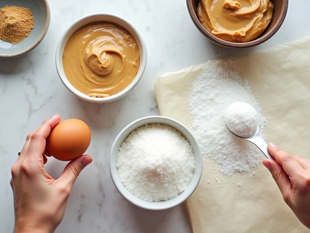 Three ingredients for peanut butter cookies