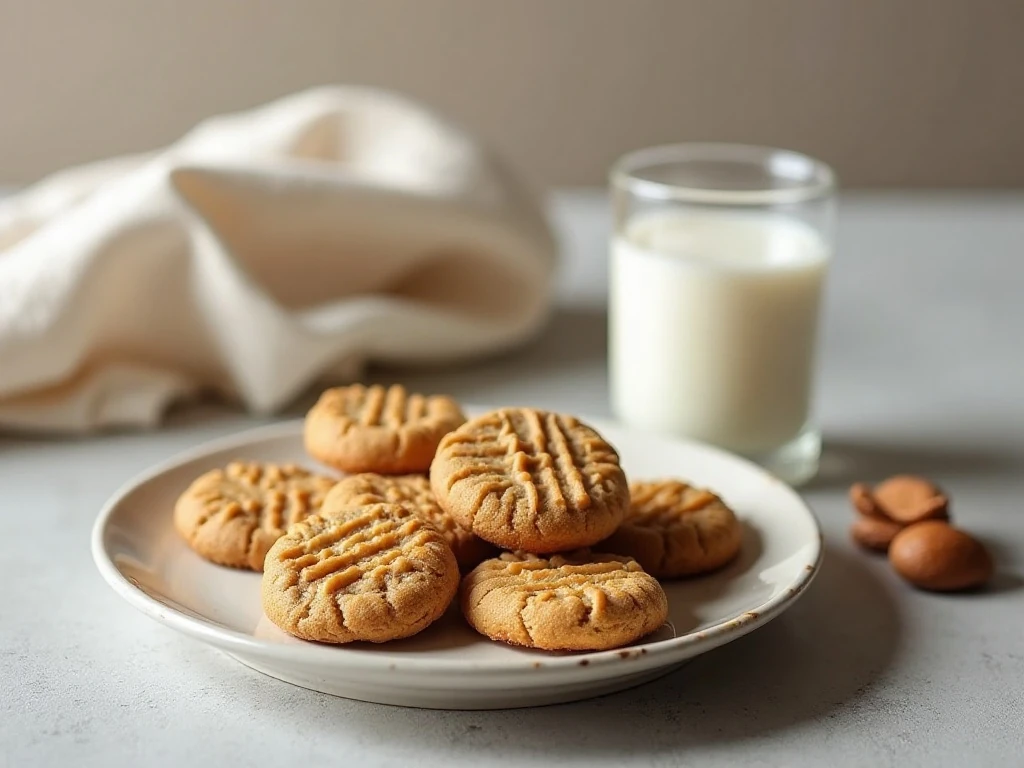 Peanut butter cookies served with a glass of milk