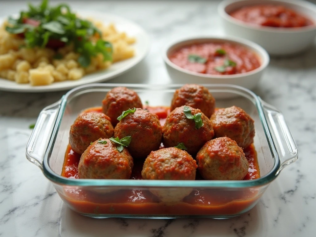Cooked meatballs prepared for storage and reheating