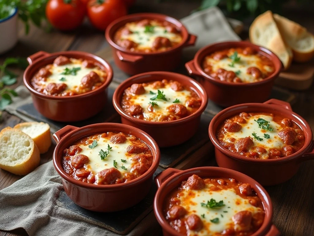 Bowls of hearty pizza chili prepared for a family dinner