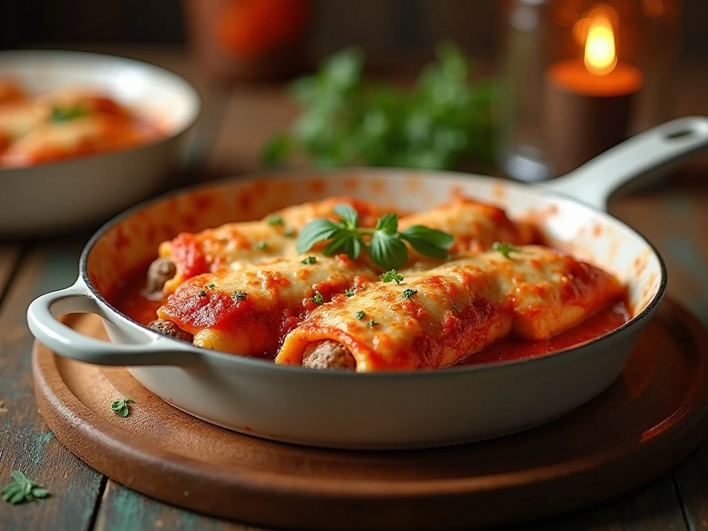 Sausage stuffed shells baked with marinara and melted mozzarella